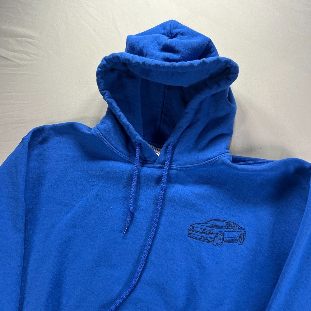 Ford Mustang Hoodie Mens Medium Royal Blue Pullover Fleece Sweatshirt Y2K - Picture 5 of 10